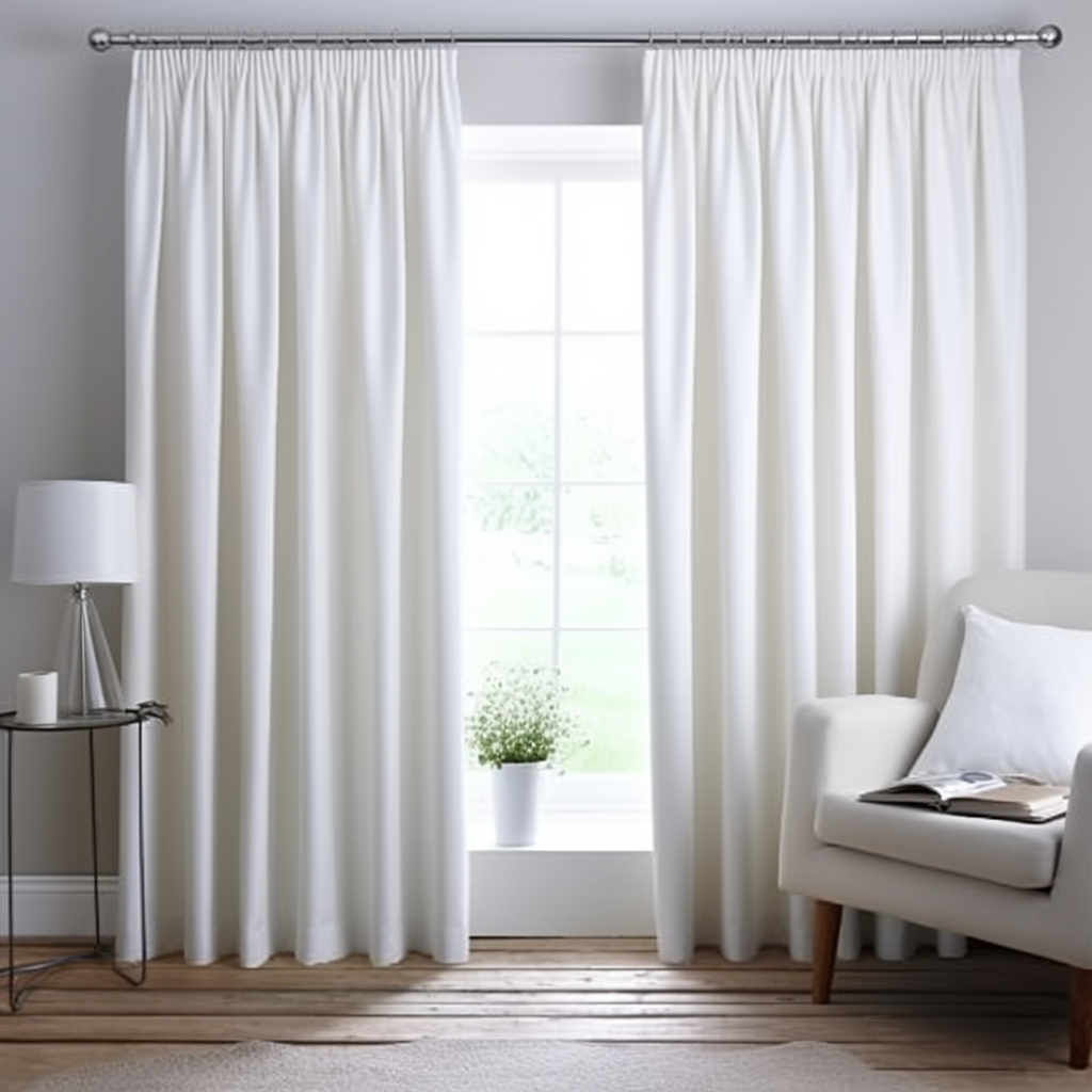 White Blackout Pencil Pleat Linen Curtains