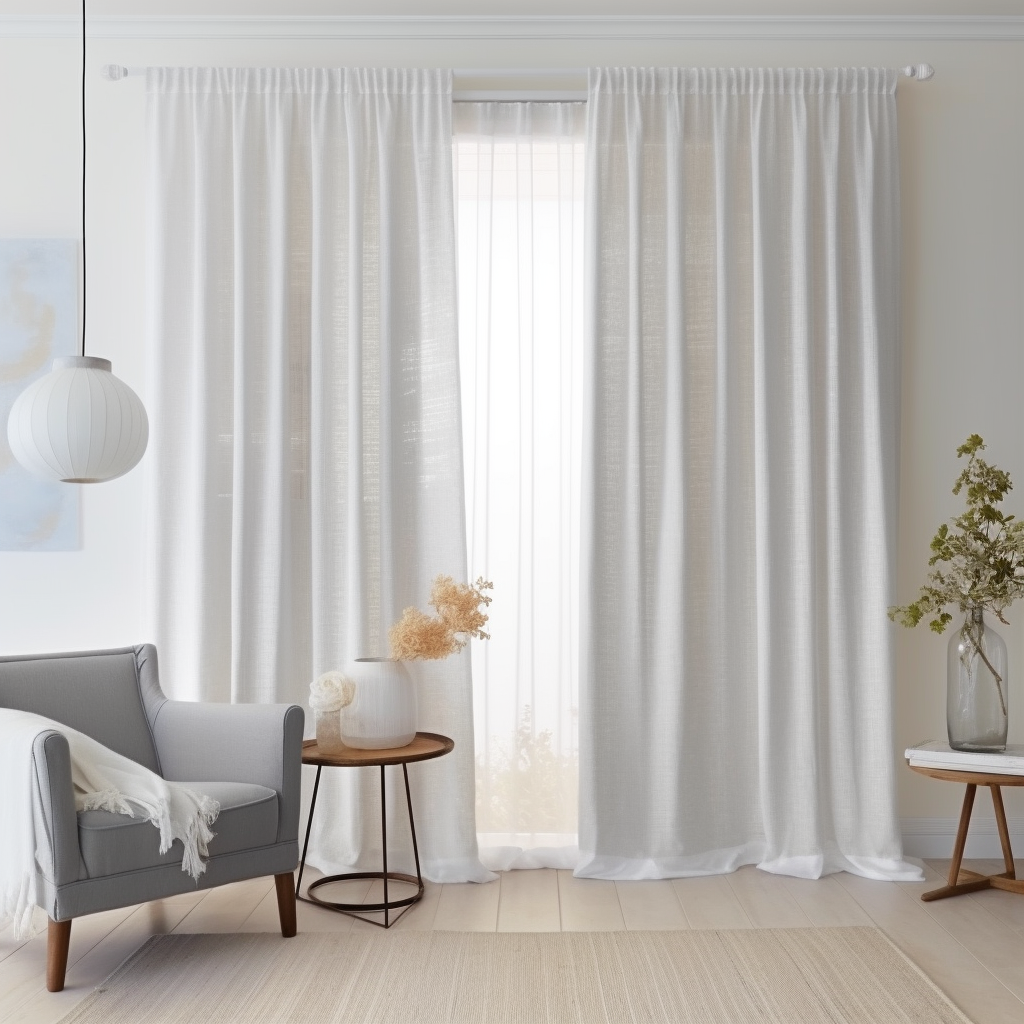 White Pencil Pleat Linen Curtain Panel - Custom Lining - Custom Width and Length, Color: Off-White