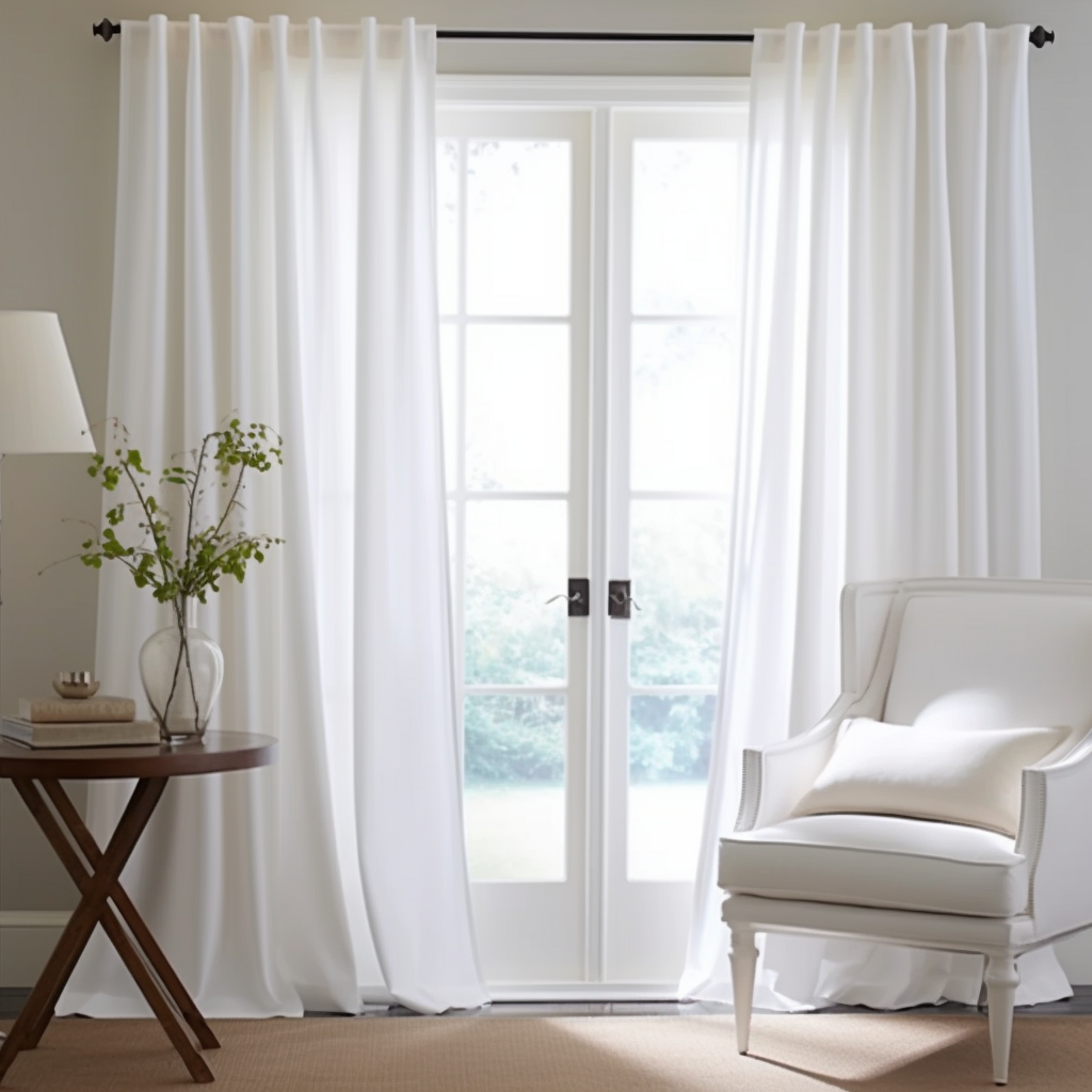 White Linen Curtain Panel - Custom Width, Custom Length - Back Tab Heading, White Colour