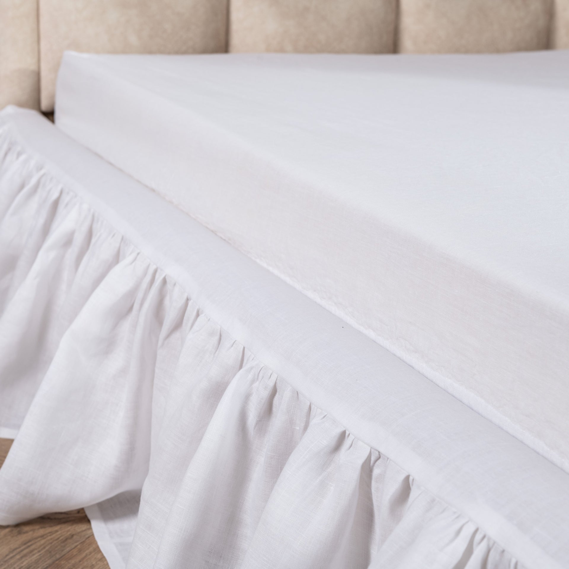 Linen Bed Valance with Ruffles 