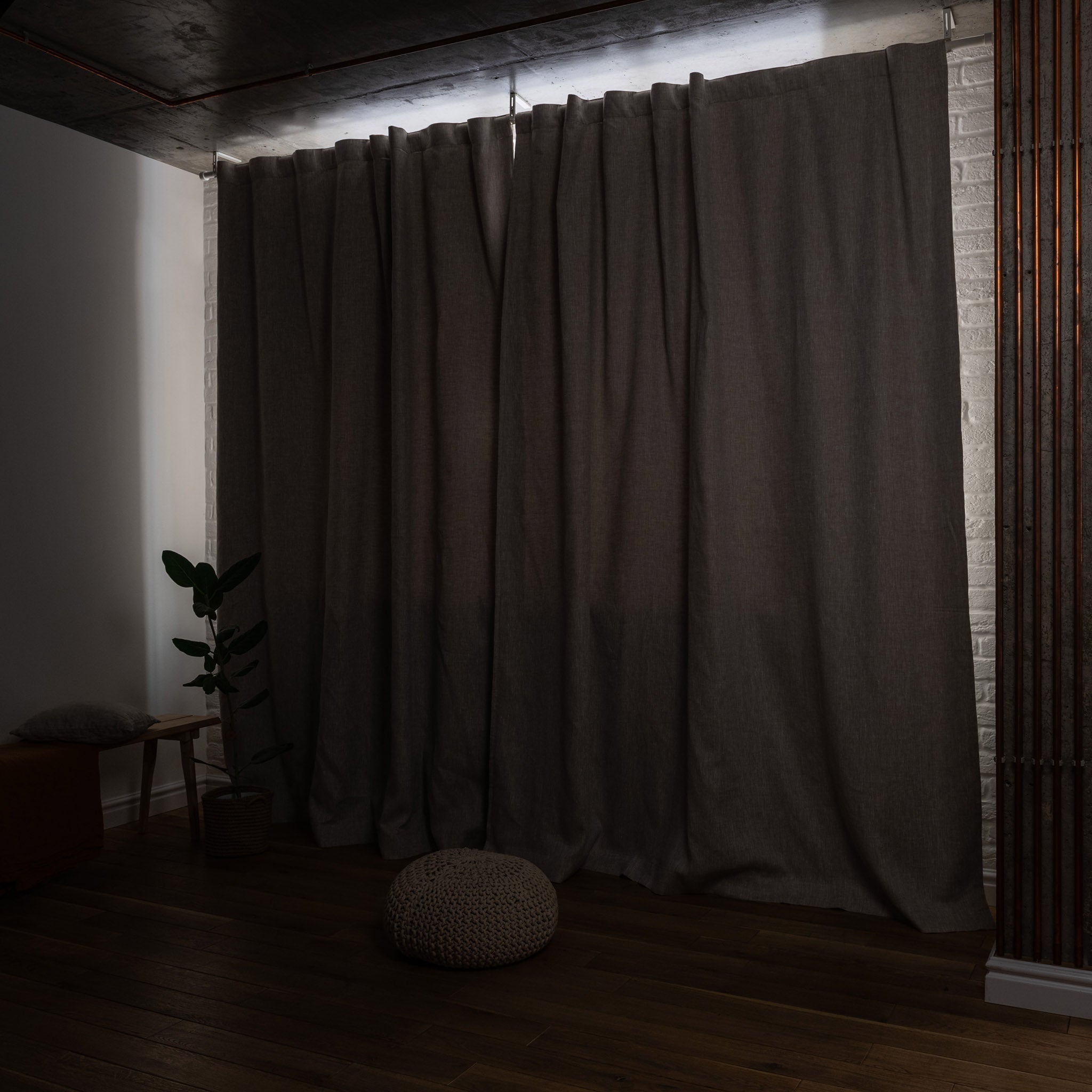 On Sale Set of 2 Linen Curtains with Blackout Lining - Total Darkening - in  Off-White or Natural Colour