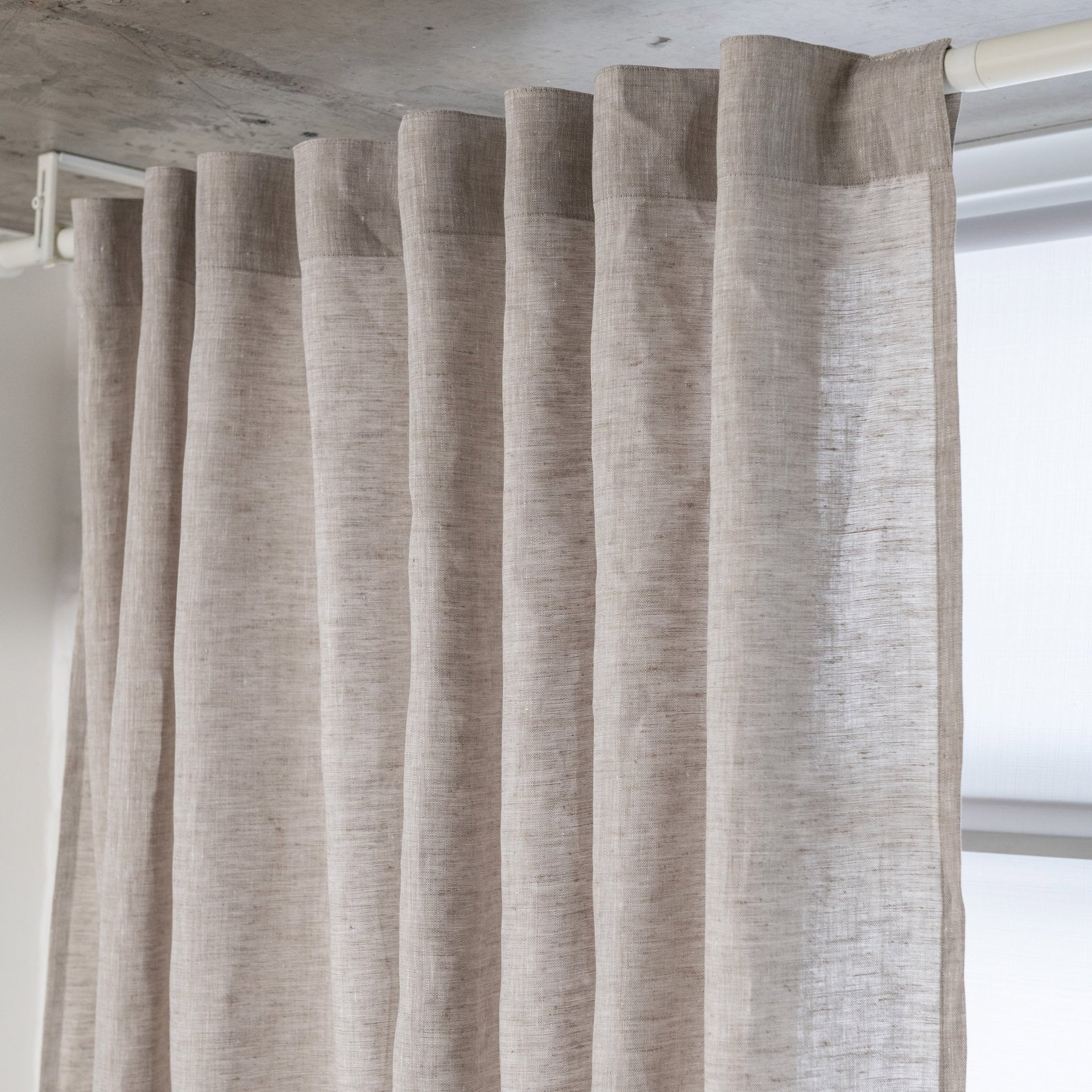 Natural Linen Back Tab Curtain Panel - 124, 138 or 250 cm Width, Custom Length - Durable Window Drapes