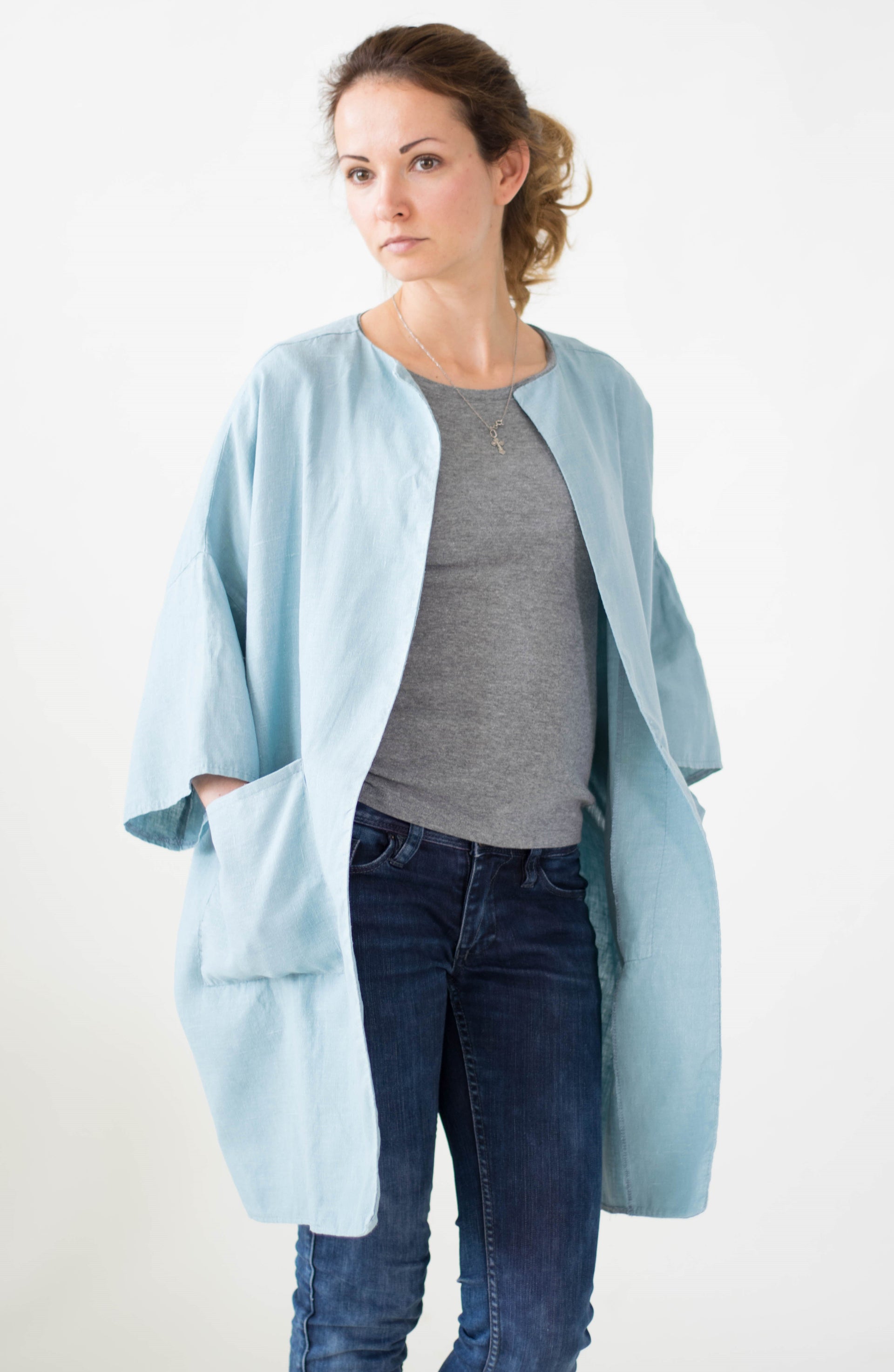 100% Linen Jacket with Pockets Oversized Linen Cardigan