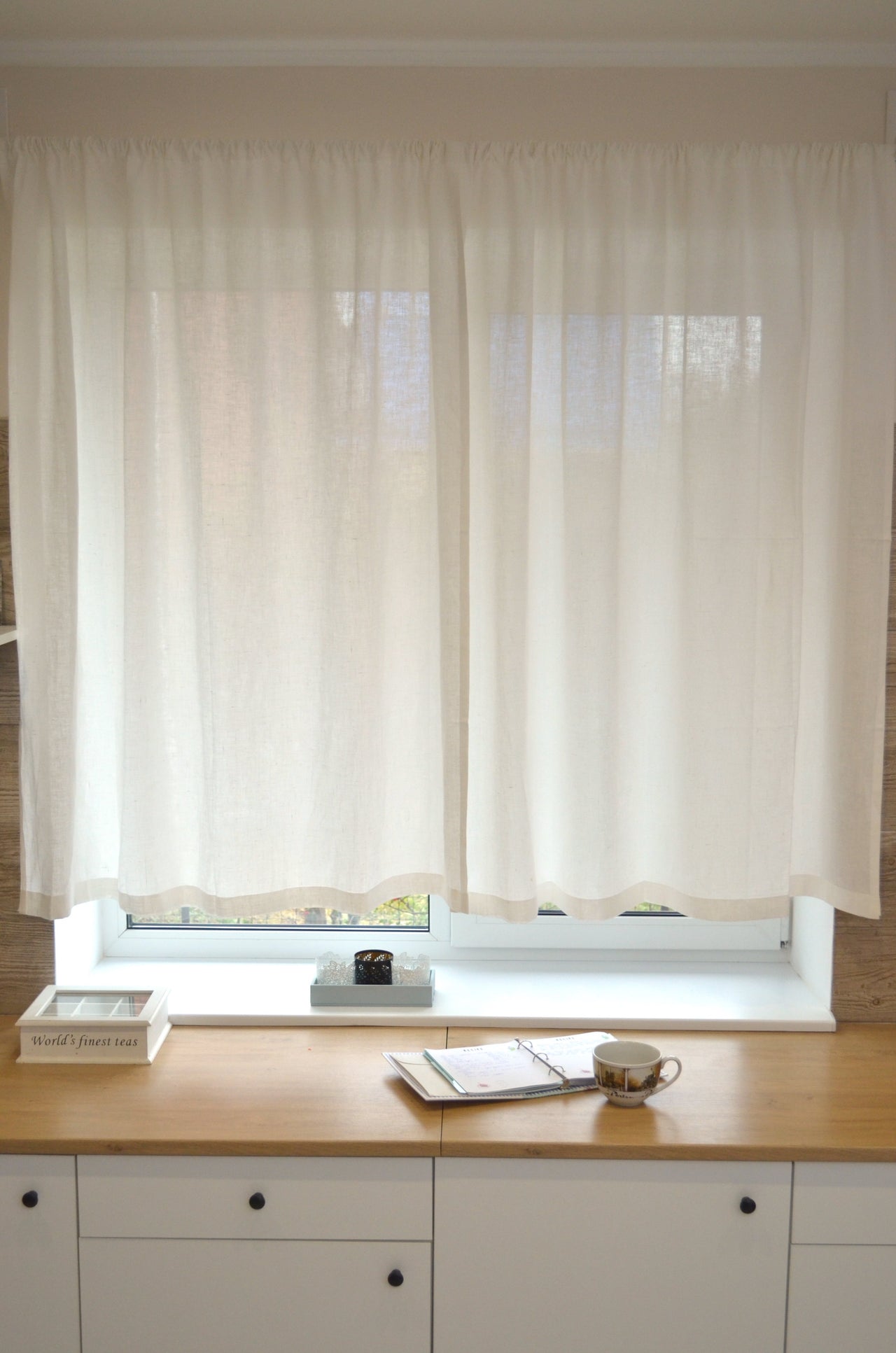 Kitchen Natural 100% Linen Curtain Panel – Rod Pocket Cafe Curtains - Flax Linen Window Treatment