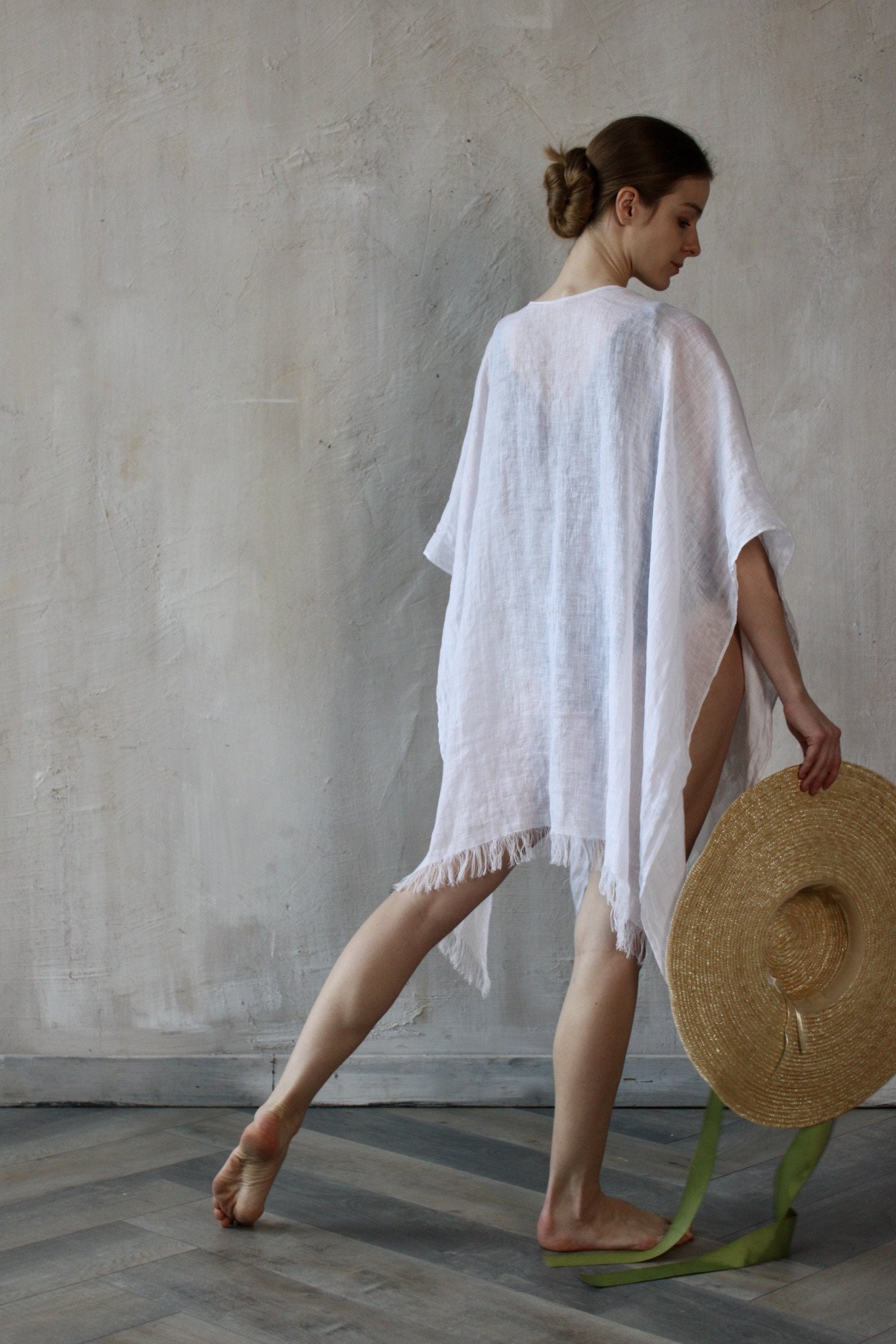 Beach Linen Tunic Dress - White, Black and other colors