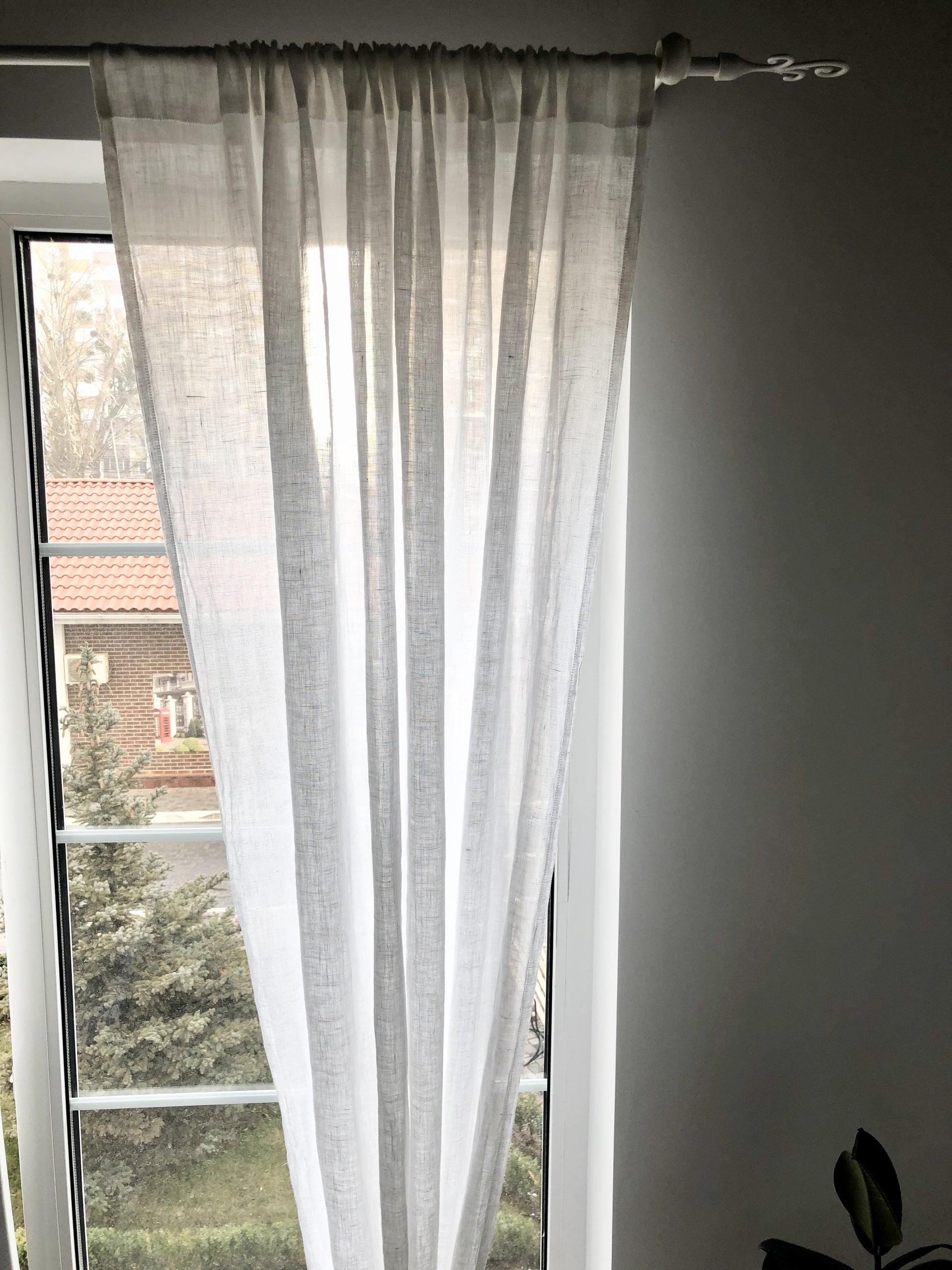 Linen Sheer White Curtain - Rod Pocket Window Drapery - 150 cm, 200 cm