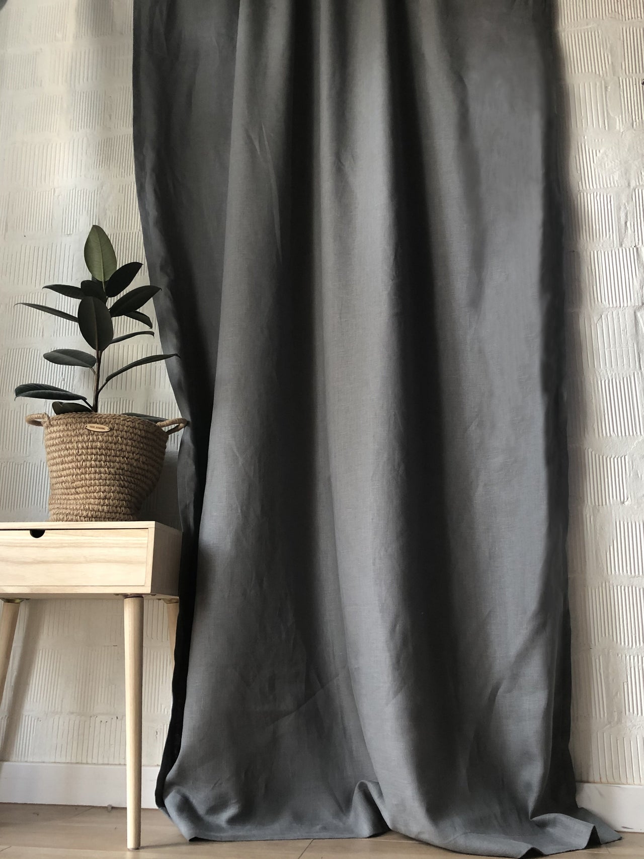 Solid Pole Pocket Single Flax Linen Curtain Panel - Medium Room Darkening Lined Panels