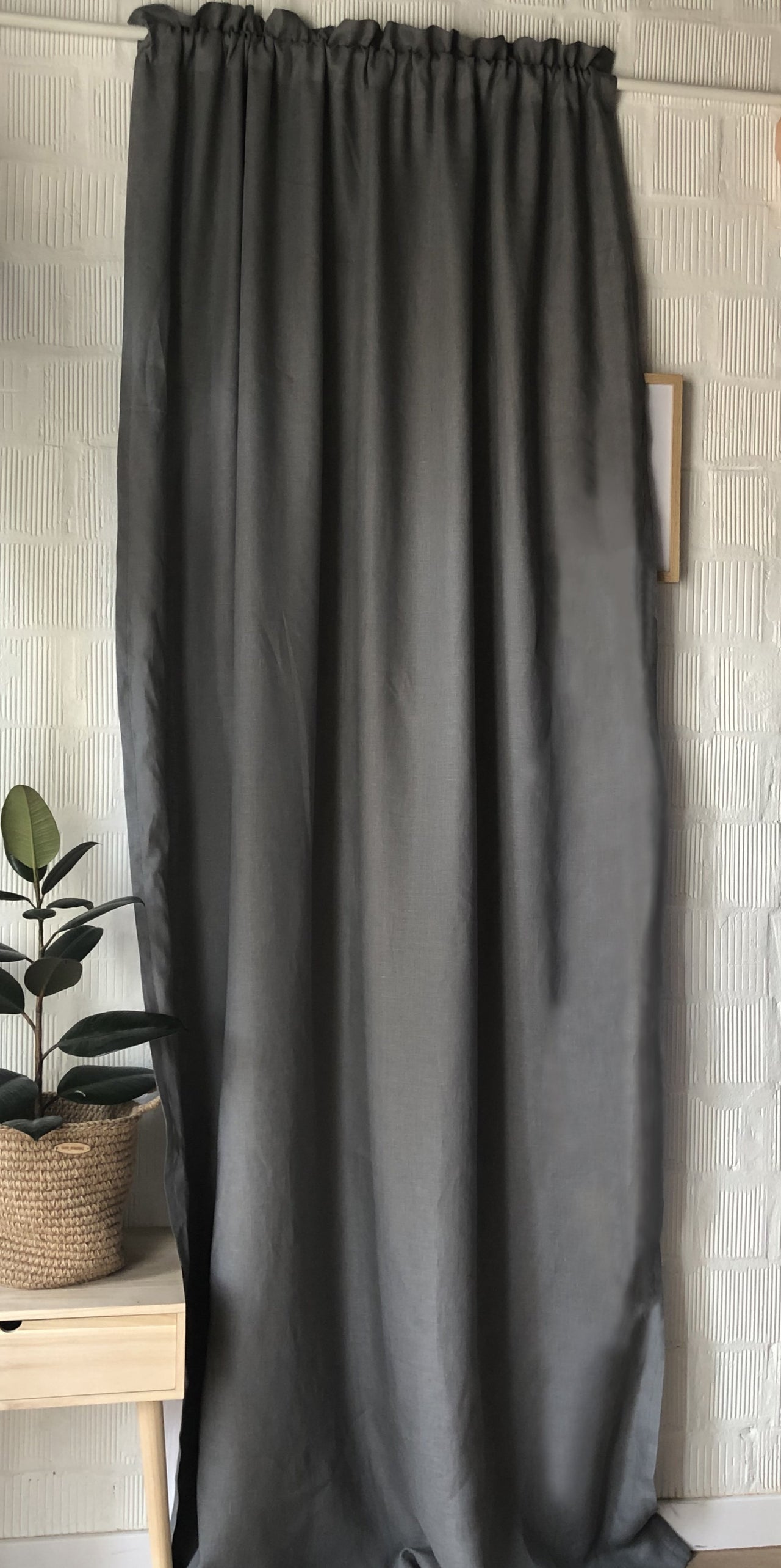 Solid Pole Pocket Single Flax Linen Curtain Panel - Medium Room Darkening Lined Panels