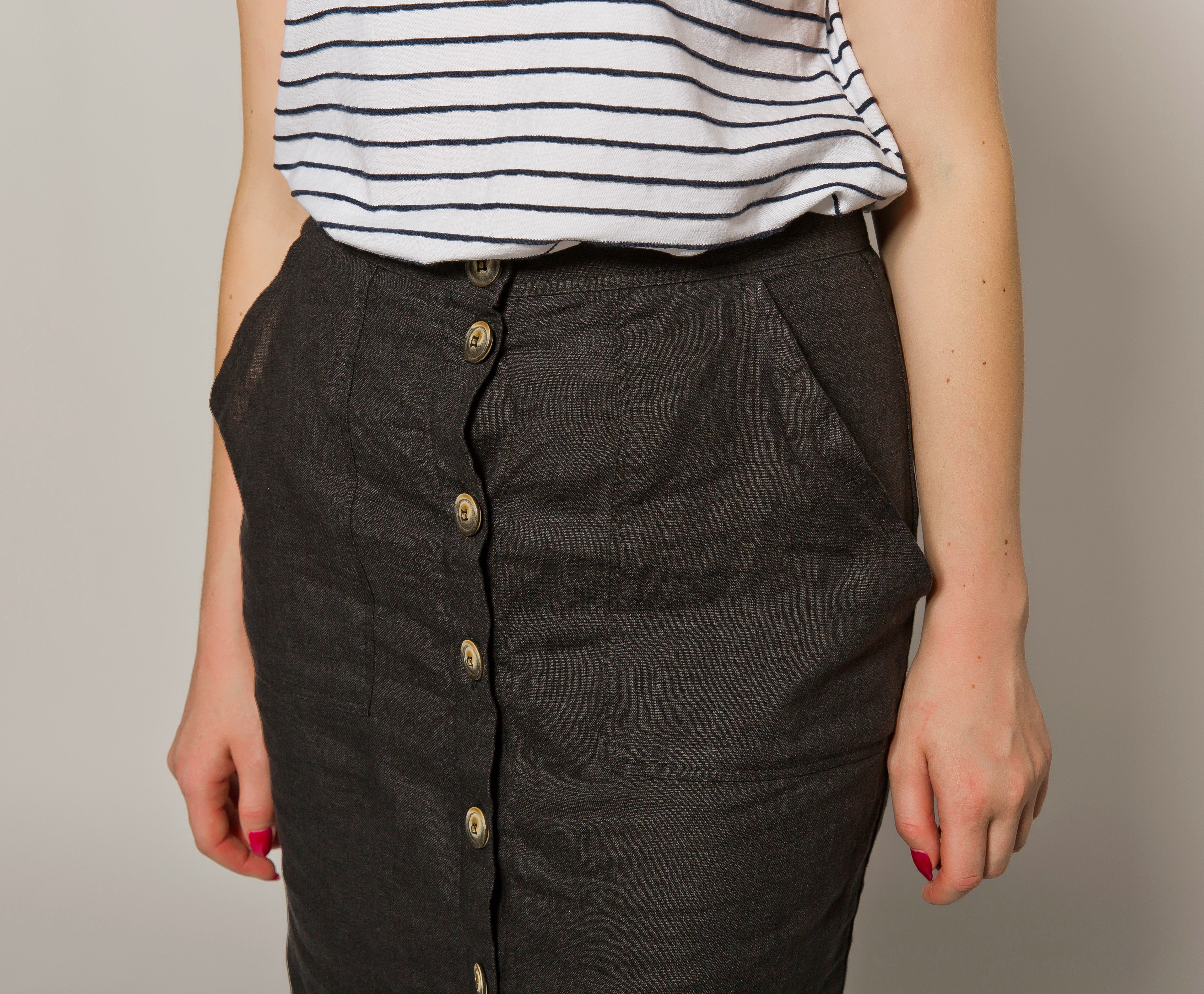 Linen midi pencil clearance skirt