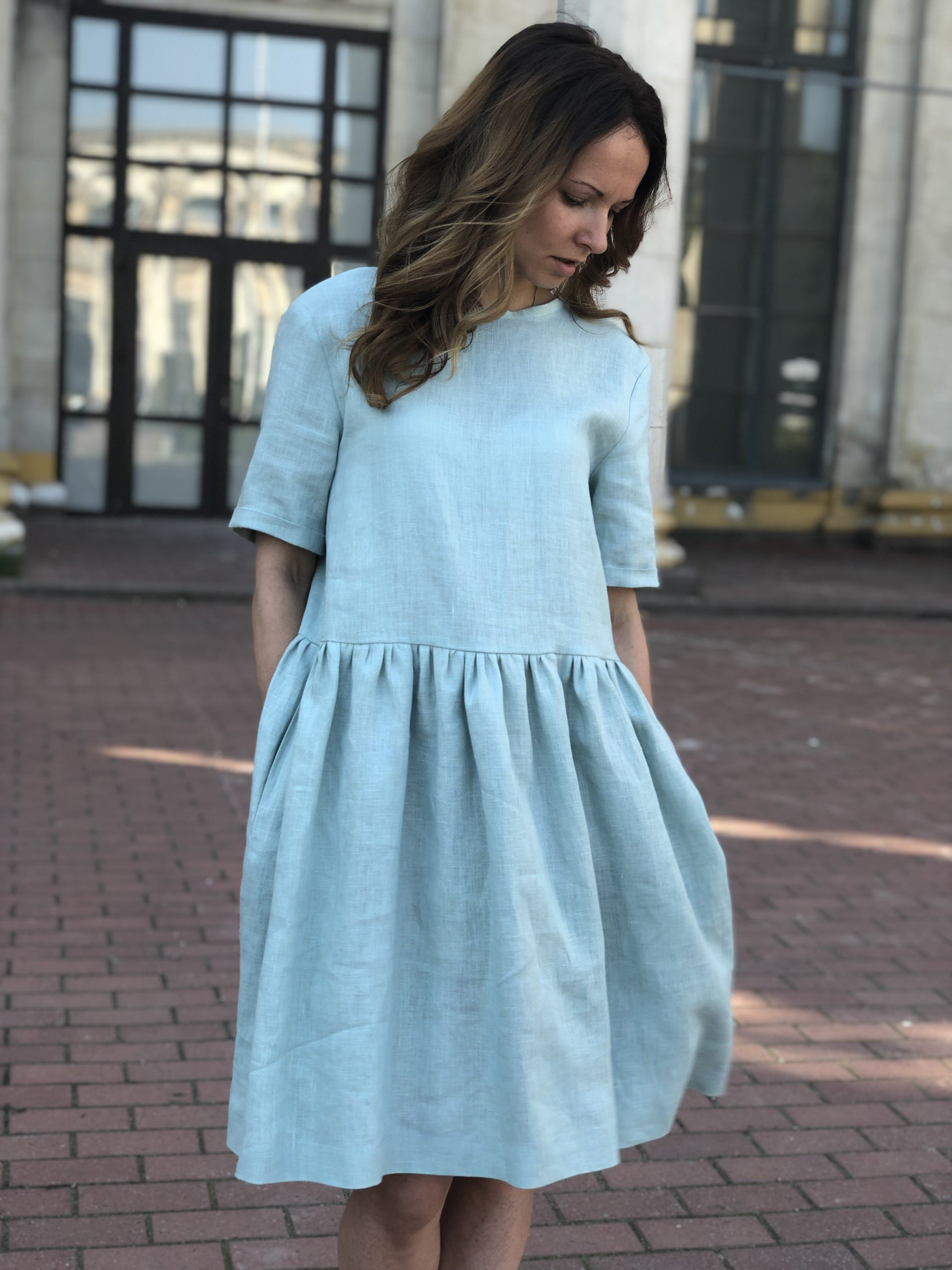 Linen Dress with Pockets - Short Sleeves Linen Dress - Oversize Linen Romantic Dress - Beige, White, Rose, Blue, Colours Linen Dress with Pockets - Short Sleeves Linen Dress - Oversize Linen Romantic Dress - Beige, White, Rose, Blue, Colours