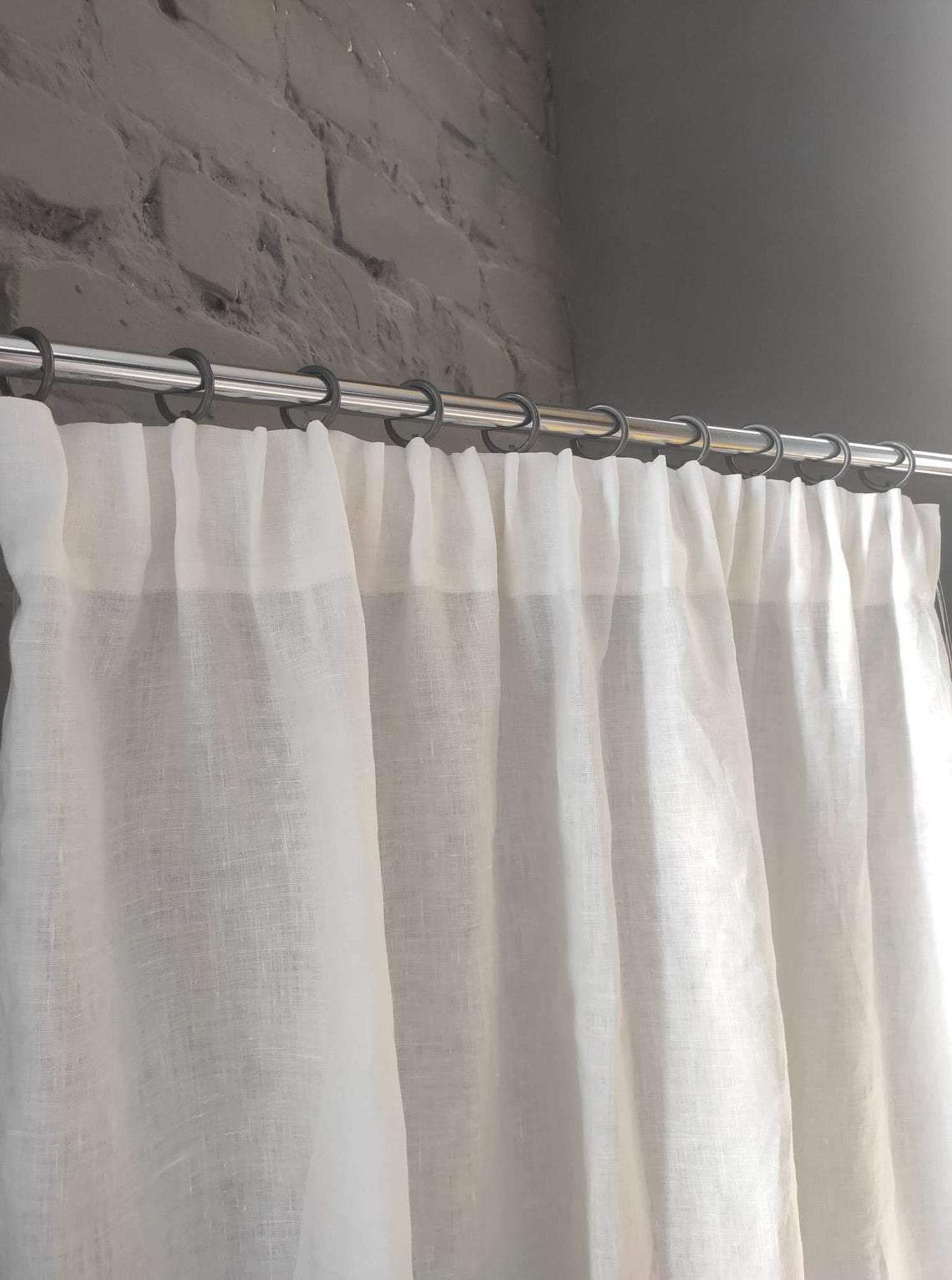 Pencil Pleat Linen Curtain Panel with Cotton Lining - Heading for Rings and Hooks - Lined Linen Privacy Curtain