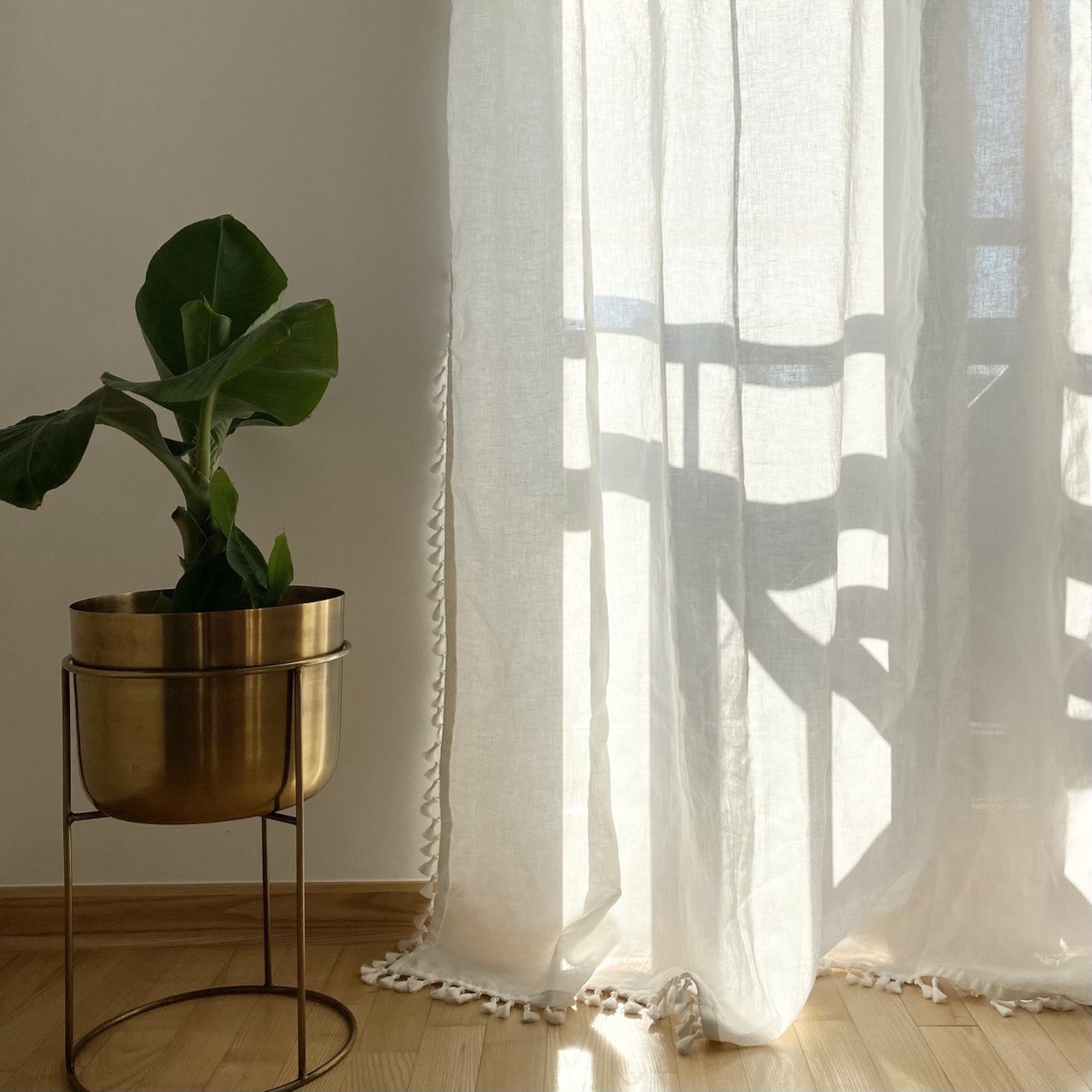 Boho Linen Window Curtain Panel with Tassels - White, Off-white and Natural Linen Colours