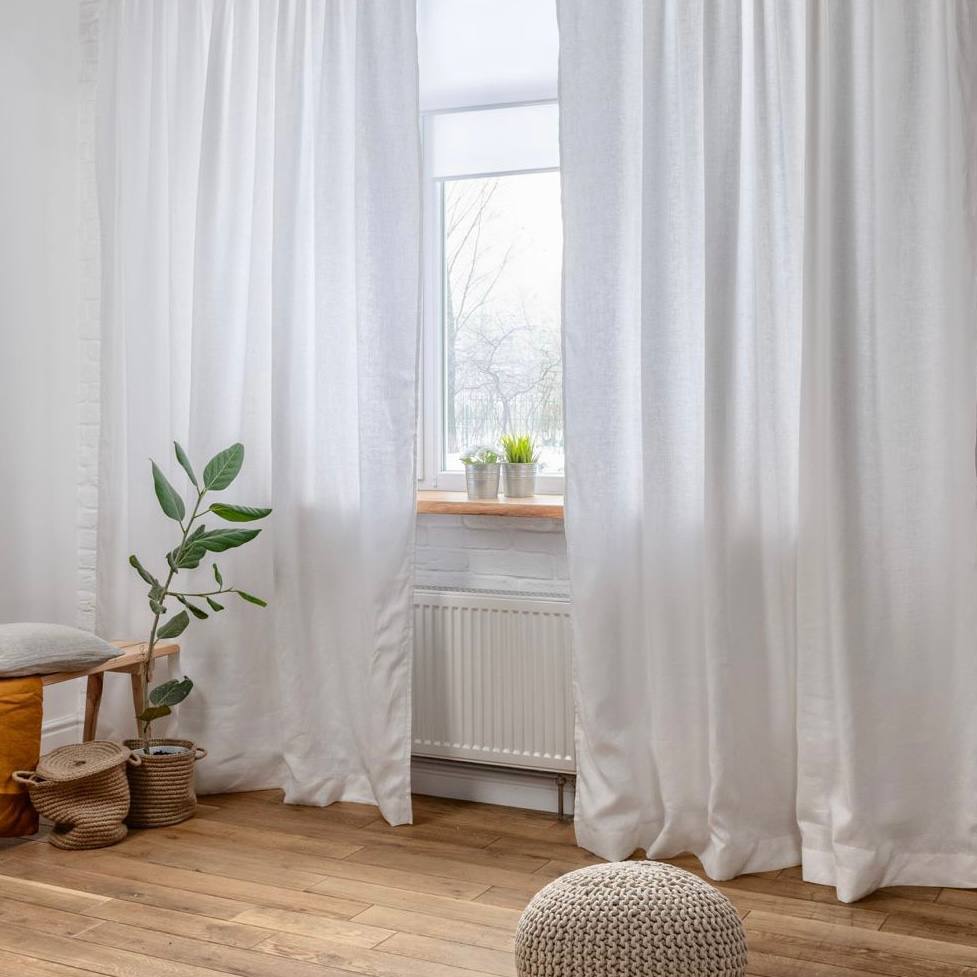 On Sale Set of 2 Linen Curtains with Blackout Lining - Total Darkening - in Off-White or Natural Colour