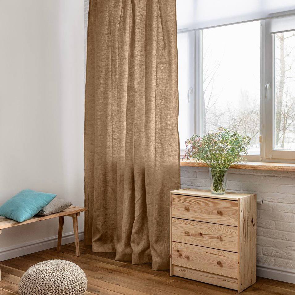 On Sale Set of 2 Linen Thermal Curtains - 138x200 cm - with Back Tabs - in Tawny Brown or Sage Colour