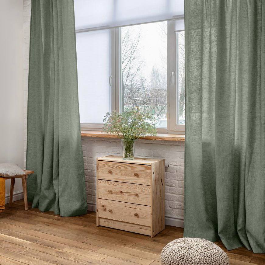 On Sale Set of 2 Linen Thermal Curtains - 138x200 cm - with Back Tabs - in Tawny Brown or Sage Colour