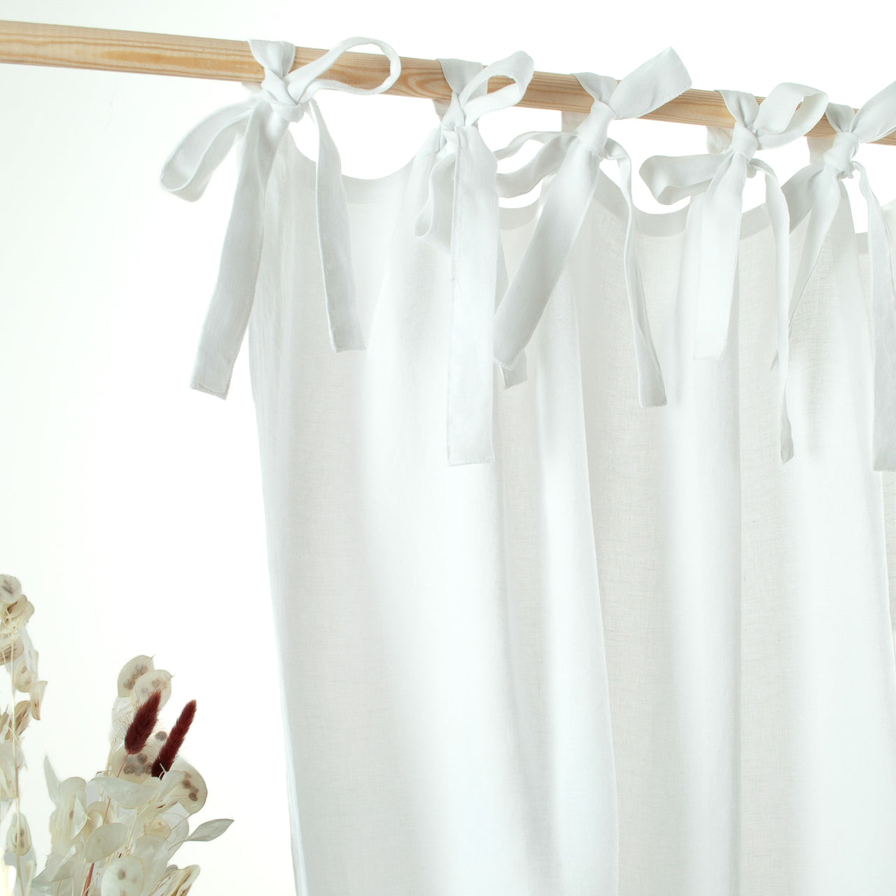100% Natural Linen Top Tie Curtain Panel - 124, 138 or 250 cm Width, Custom Length