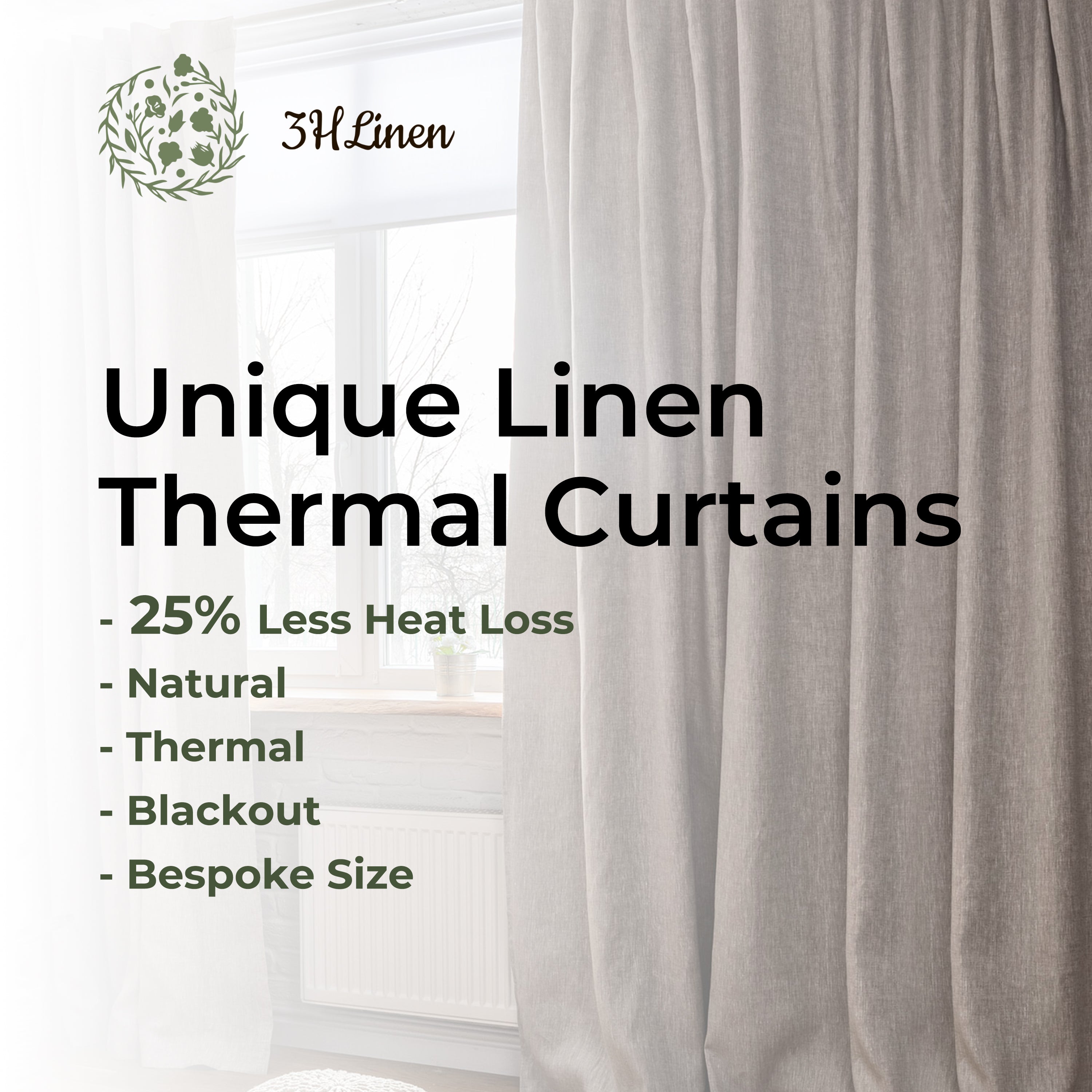 Thermal Linen Curtains – Blackout Lining – Floor-to-Ceiling – With